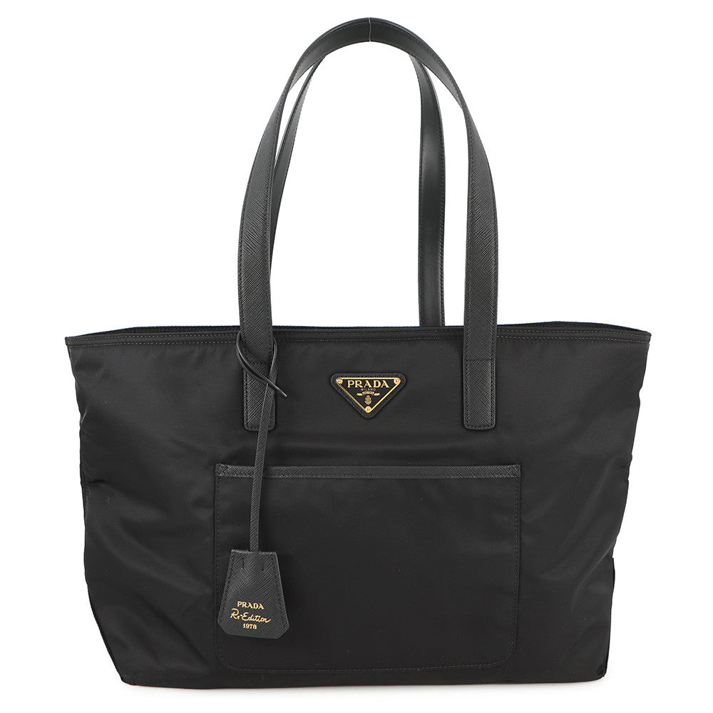 Prada Tote Bag Re-Edition Black1BG555 LeatherLeather Nylon Saffiano