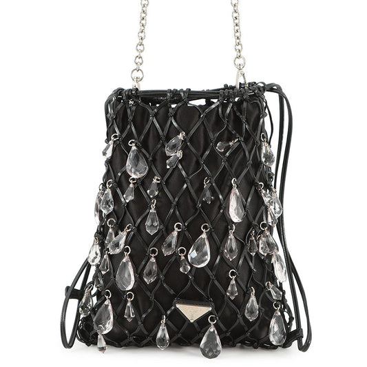 Prada Shoulder Bag Bijoux Drawstring Bag Leather Satin Black