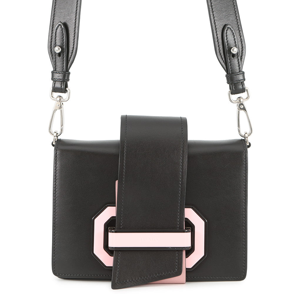 Prada Shoulder Bag City Plex Ribbon Pink1BD067 Plastic Leather Black