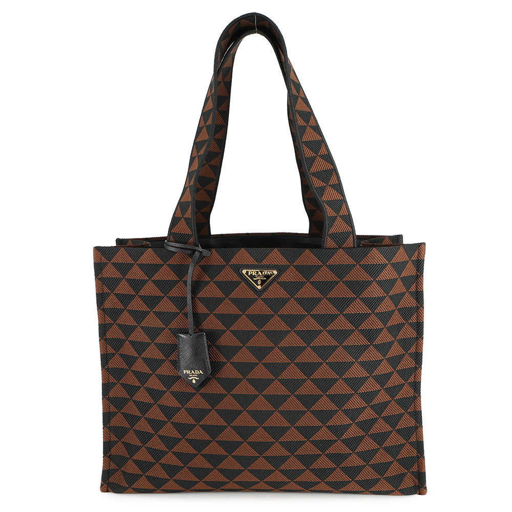 Prada Tote Bag Triangle Jacquard Black2VG106 Leather Canvas