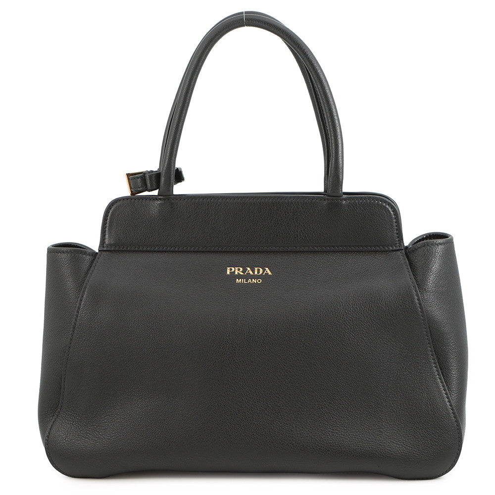 Prada Black1BG533 Soft Grain Leather Medium Handbag