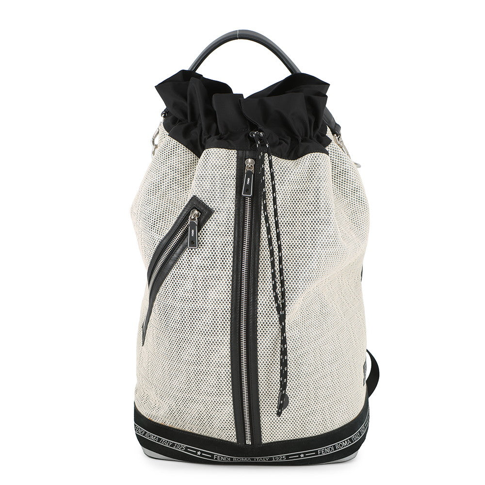 Fendi Backpack Ivory Black7VA466 Mesh Nylon Logo