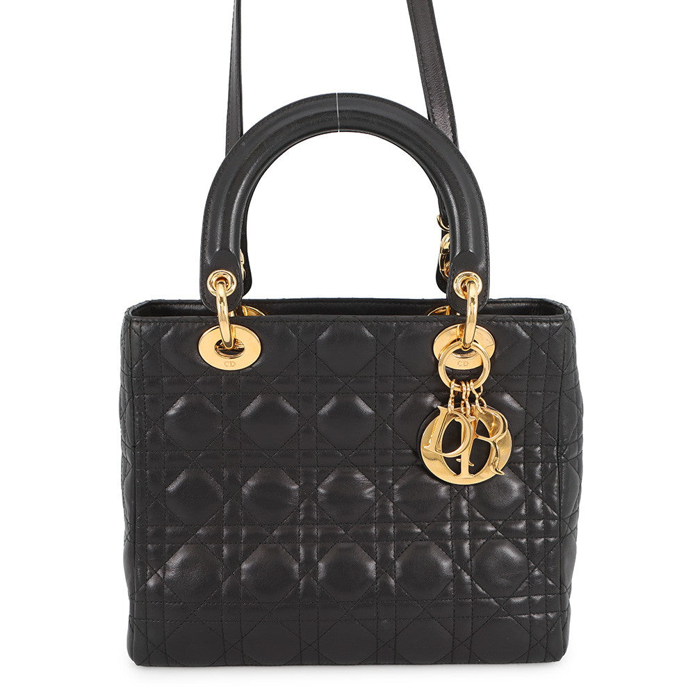 Dior Handbag Lady 2WAYBag Leather Black Medium