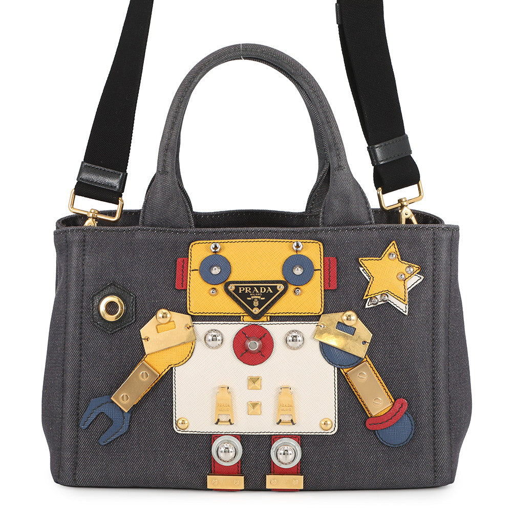 Prada Tote Bag Robot Canapa 2-way Multicolor1BG439 Canvas Navy