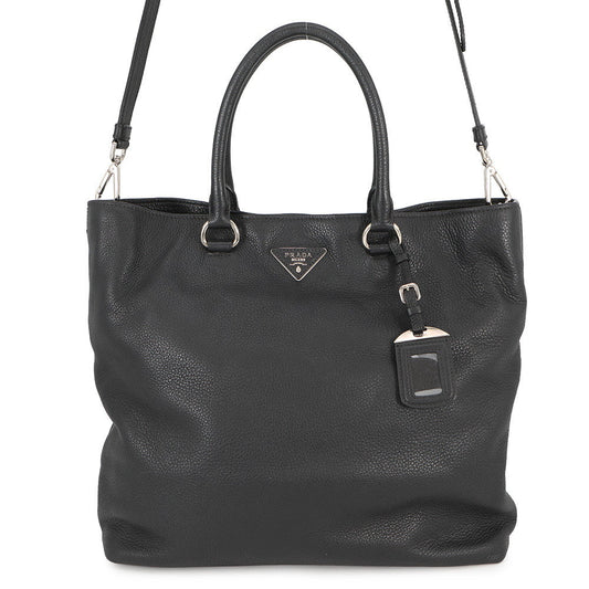 Prada Tote Bag Dino Black1BG006 Leather Vitello