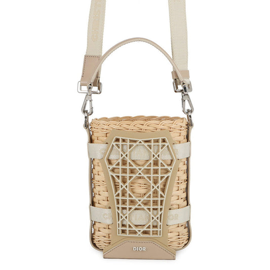 Dior Handbag 2-way bag Beige2ESKH376BAS Rubber Leather Raffia Bucket Bag Raffia Leather Rubber
