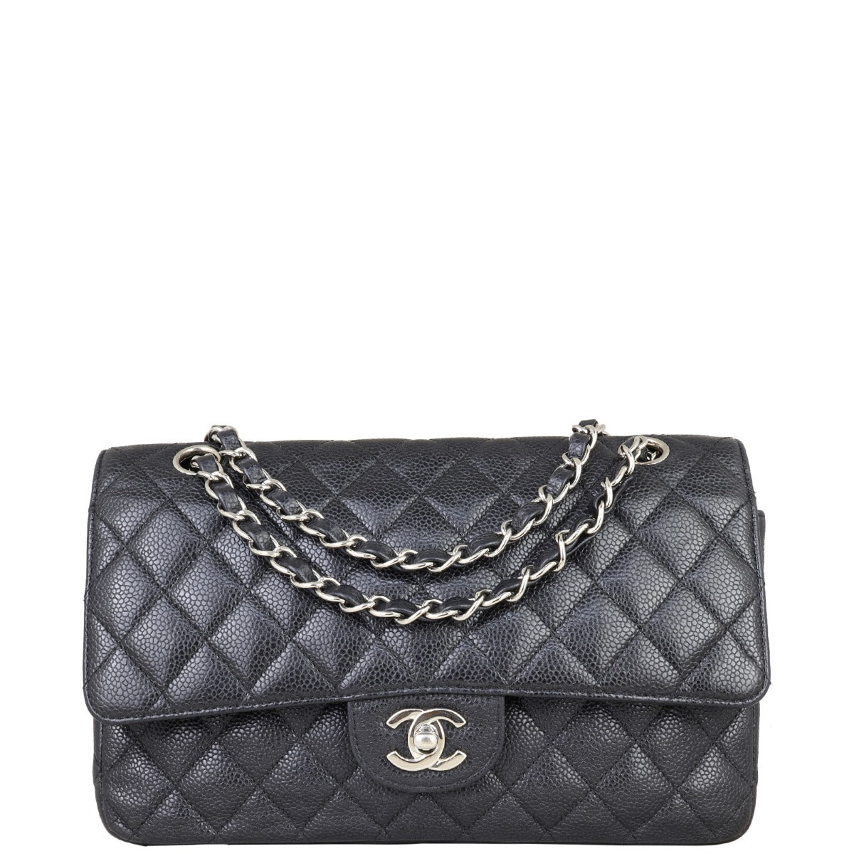 Chanel Classic Double Hardware 12 Series Handbag Silver Medium