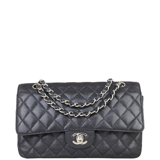 Chanel Classic Double Hardware 12 Series Handbag Silver Medium