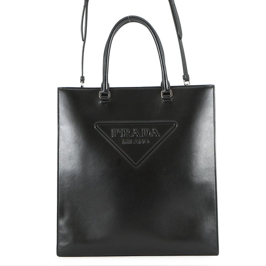Prada Tote Bag Triangle Black1BA332 Leather Logo