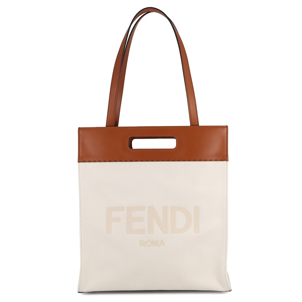 Fendi Tote Bag Shopping bag White7VA481 Leather Canvas