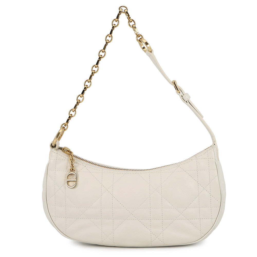 Dior Shoulder Bag Macrocannage CD Lounge Hobo Bag Latte Lambskin White