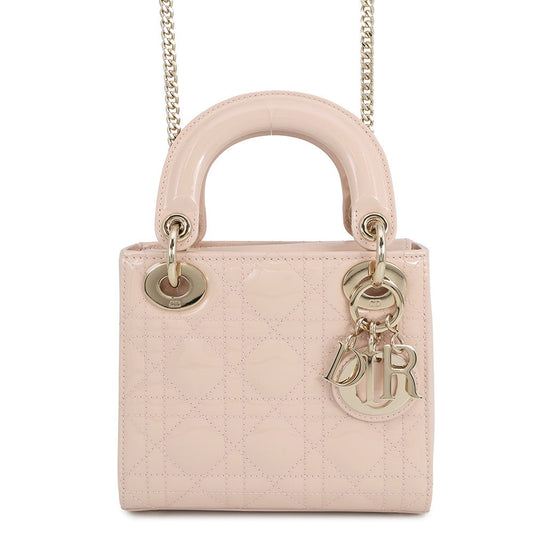 Dior Handbag Lady Canage Powder PinkM0505OWCB Leather Patent Mini Bag