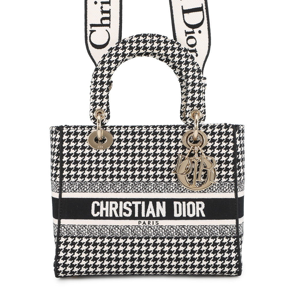 Dior Handbag D- Houndstooth WhiteM0565OZAE Canvas Black