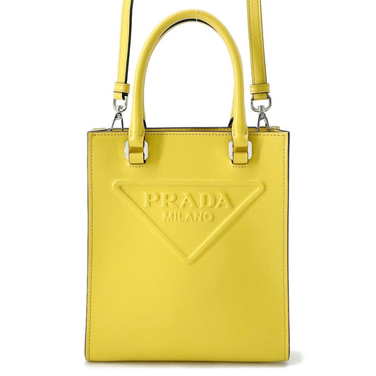 Prada Triangle Yellow1BA333 Leather Logo Handbag