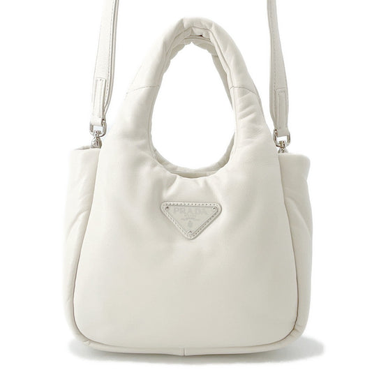 Prada Nappa Triangle White1BA359 Soft Nappa Leather Handbag