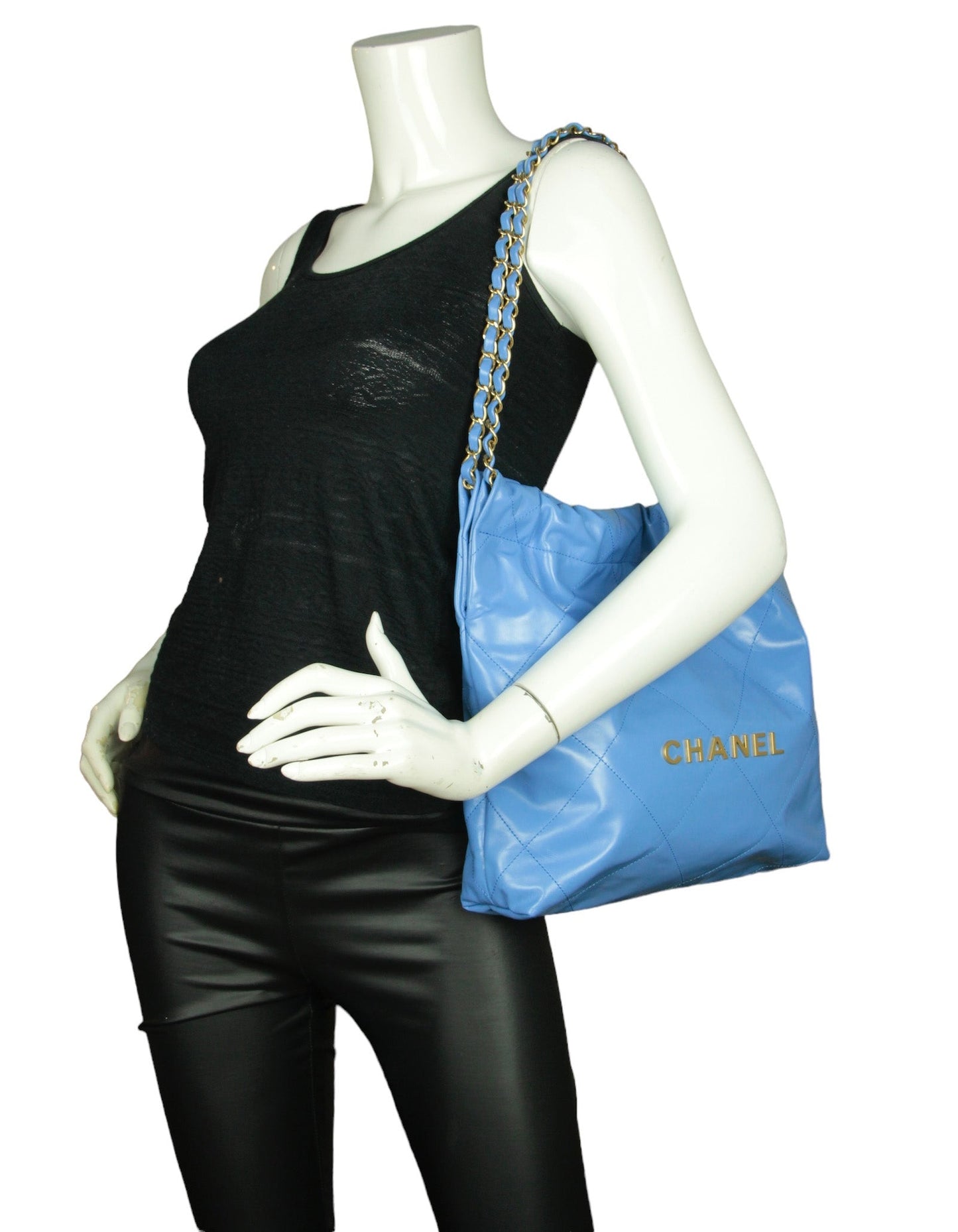 Chanel 2024 Blue Leather Quilted 22 Tote Bag
