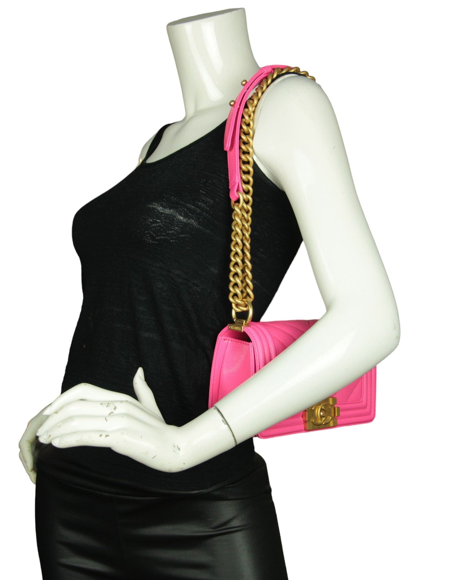 Chanel '24 Neon Pink Caviar Leather Small Boy Bag
