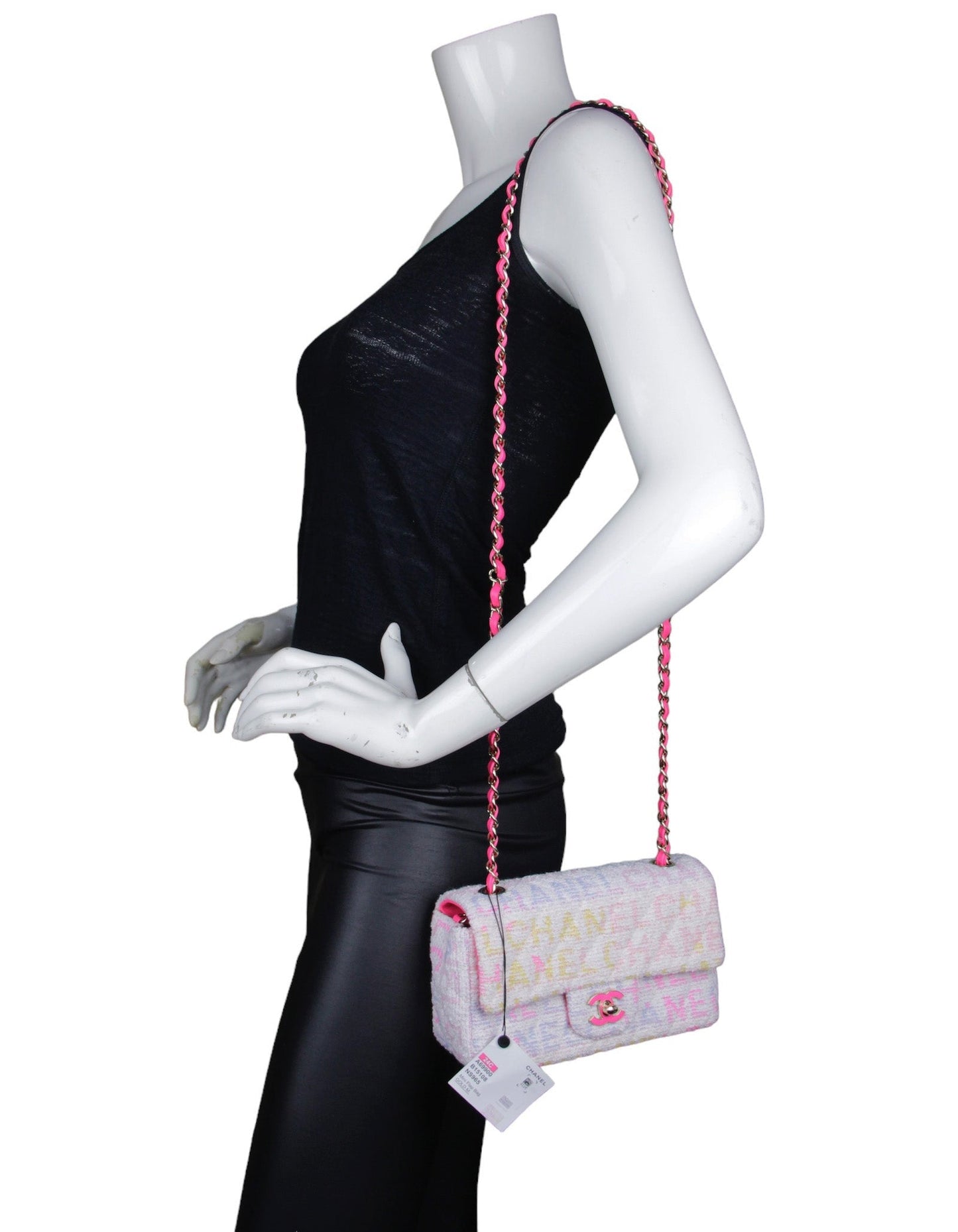 Chanel 2024 White Tweed Print Rectangular Mini Flap Bag