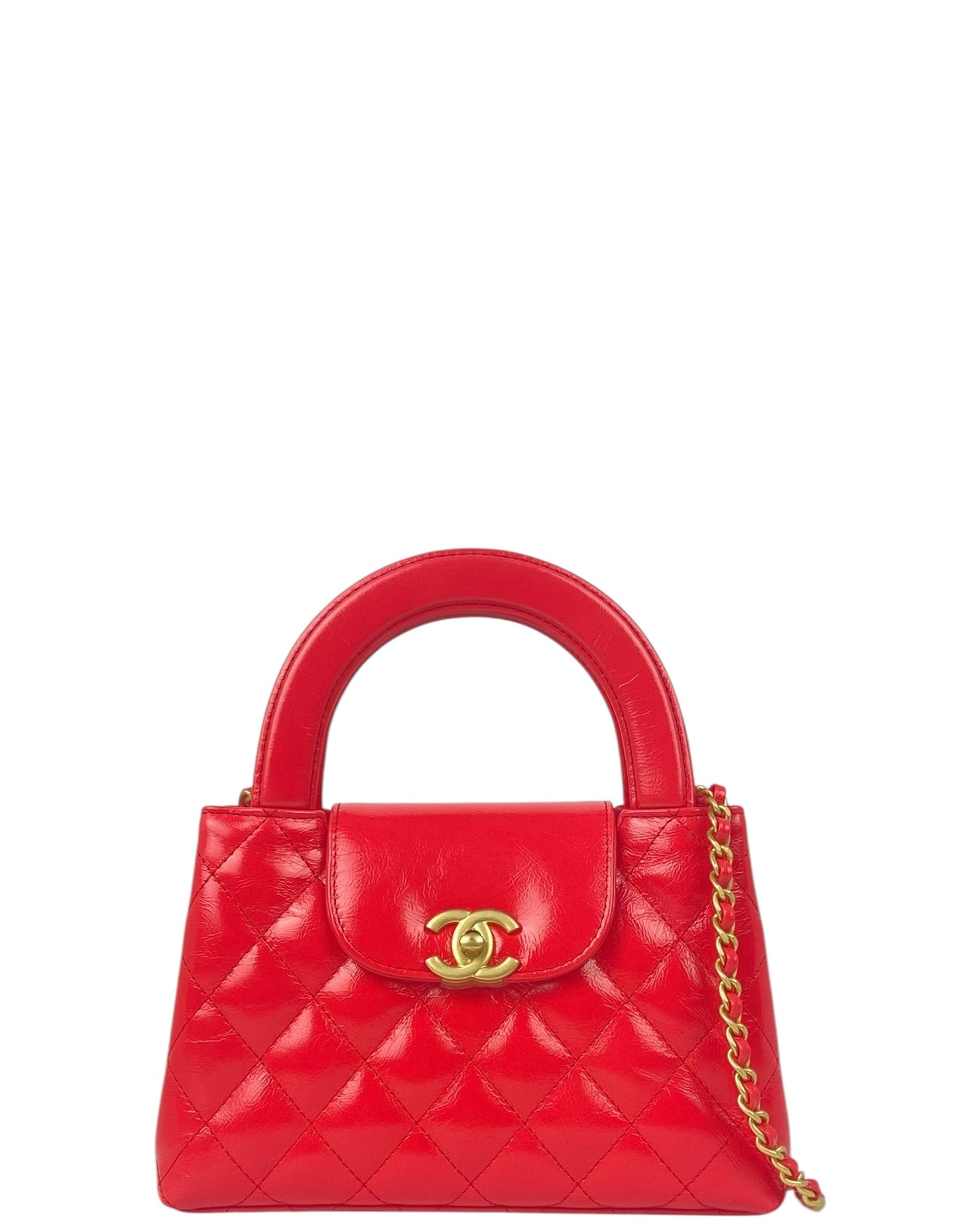 Chanel ' Red Calfskin Quilted Nano Kelly Shopper Bag