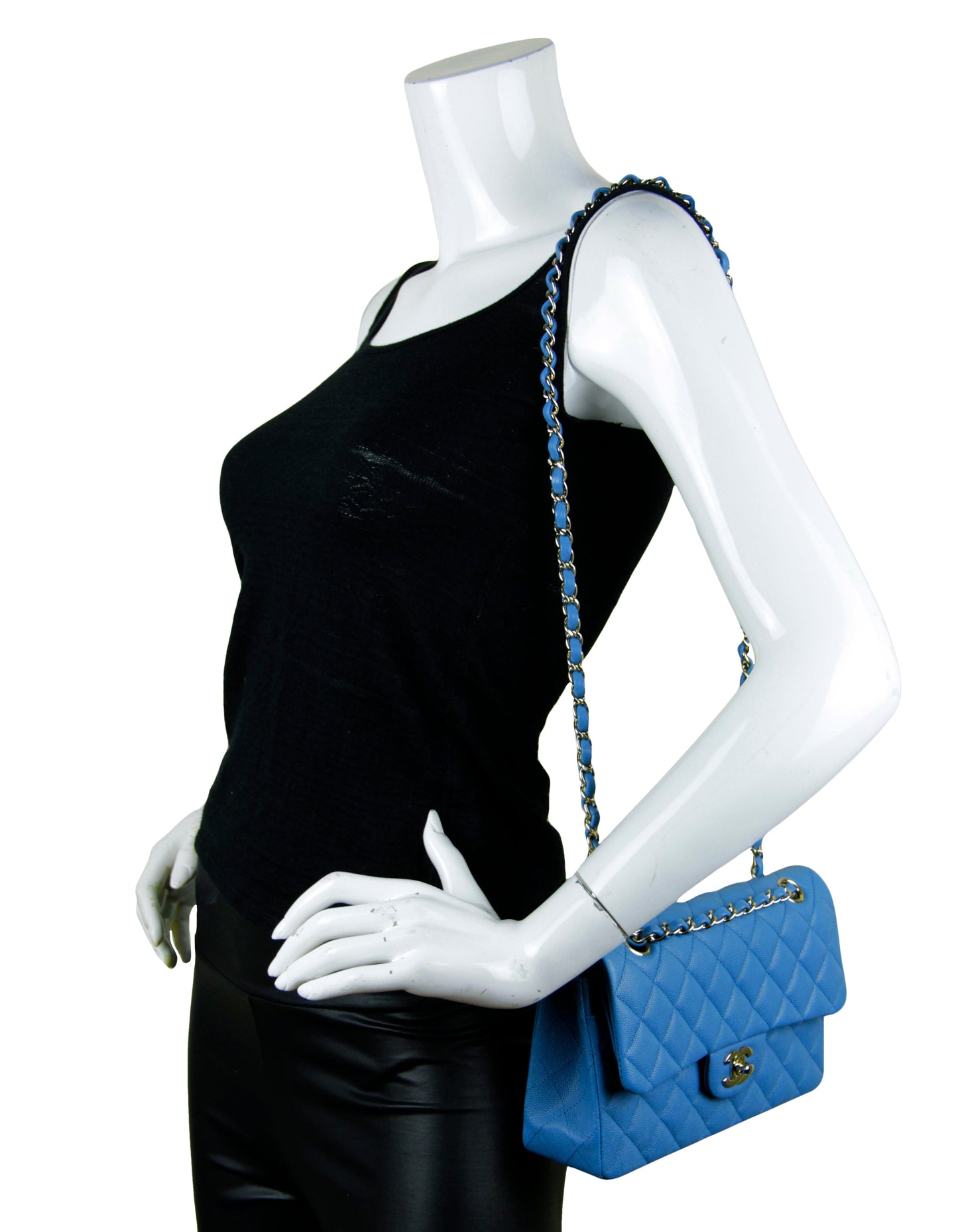 Chanel Blue Caviar Leather Quilted Small Double Flap Classic Bag