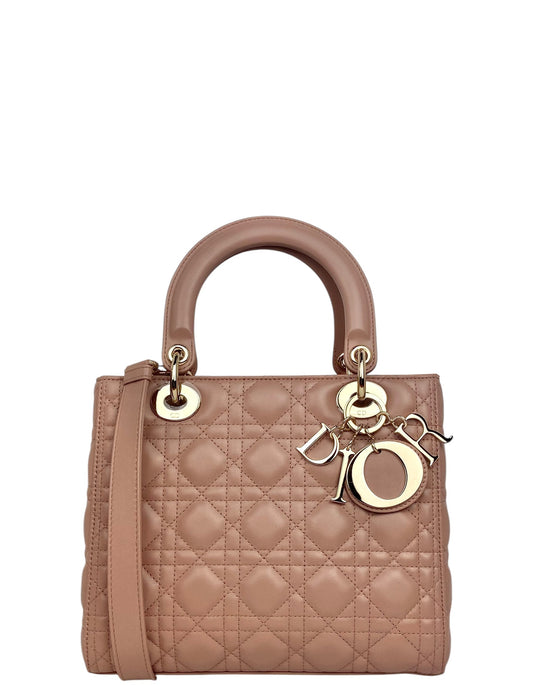 Dior Handbag Cannage Lady Leather Quilted Beige Crossbody Bag