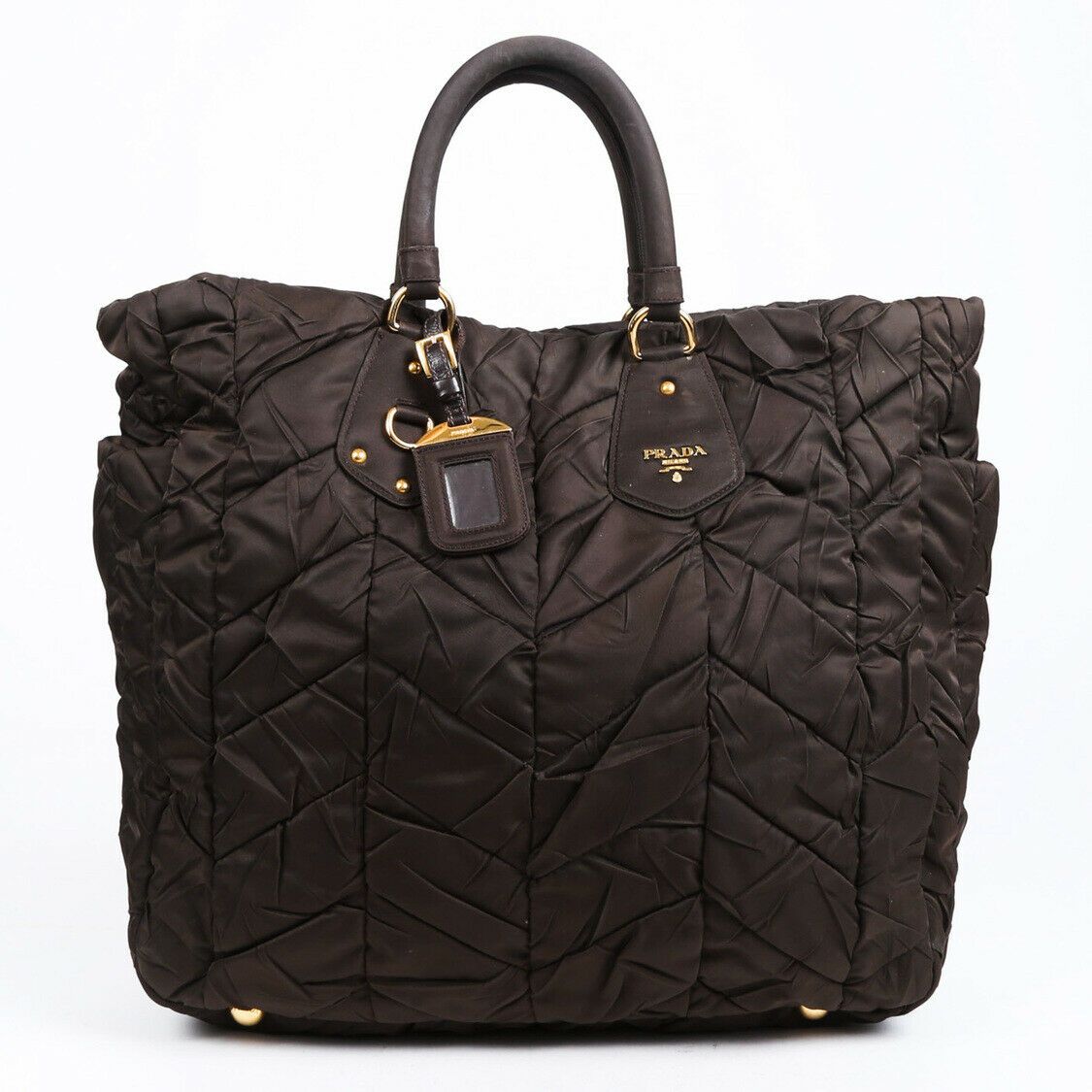 Prada Bag Chevron Tessuto Tote Nylon Quilted Brown Tote Bag