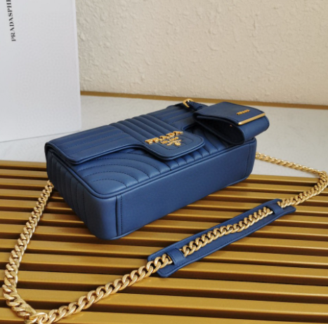 Prada Diagramme Bag Dark Leather Blue Medium Travel Bag