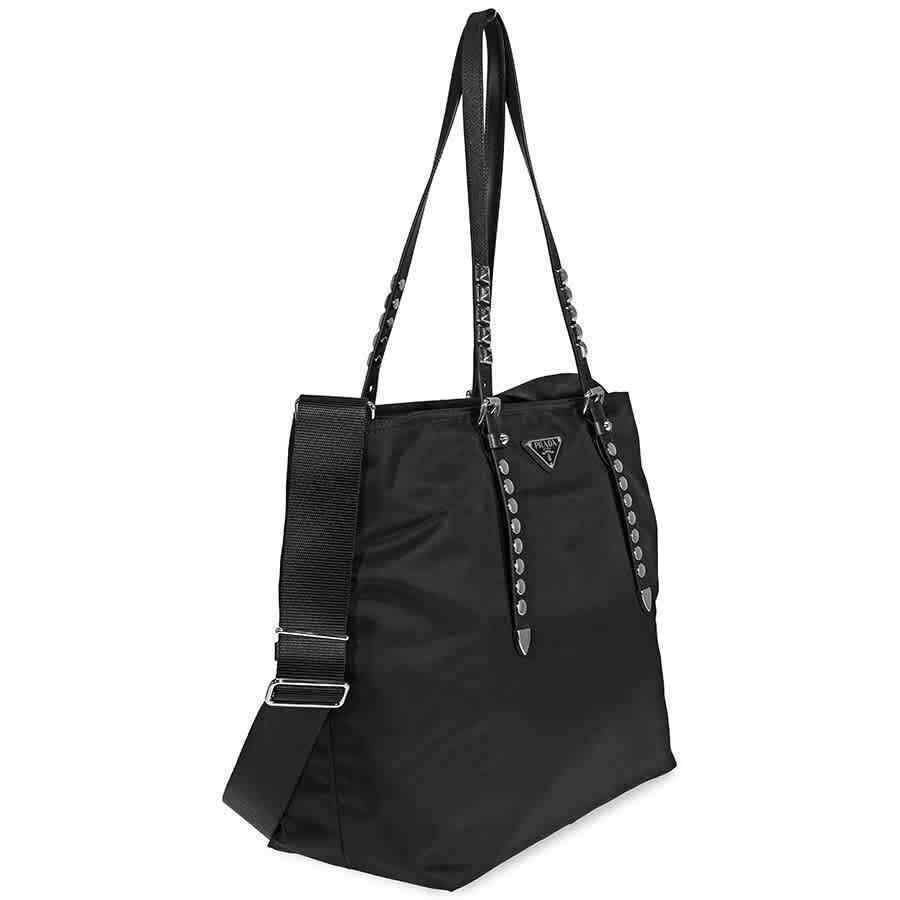 Prada Tote Obo 2Byb Nylon Black Silver Tote Bag