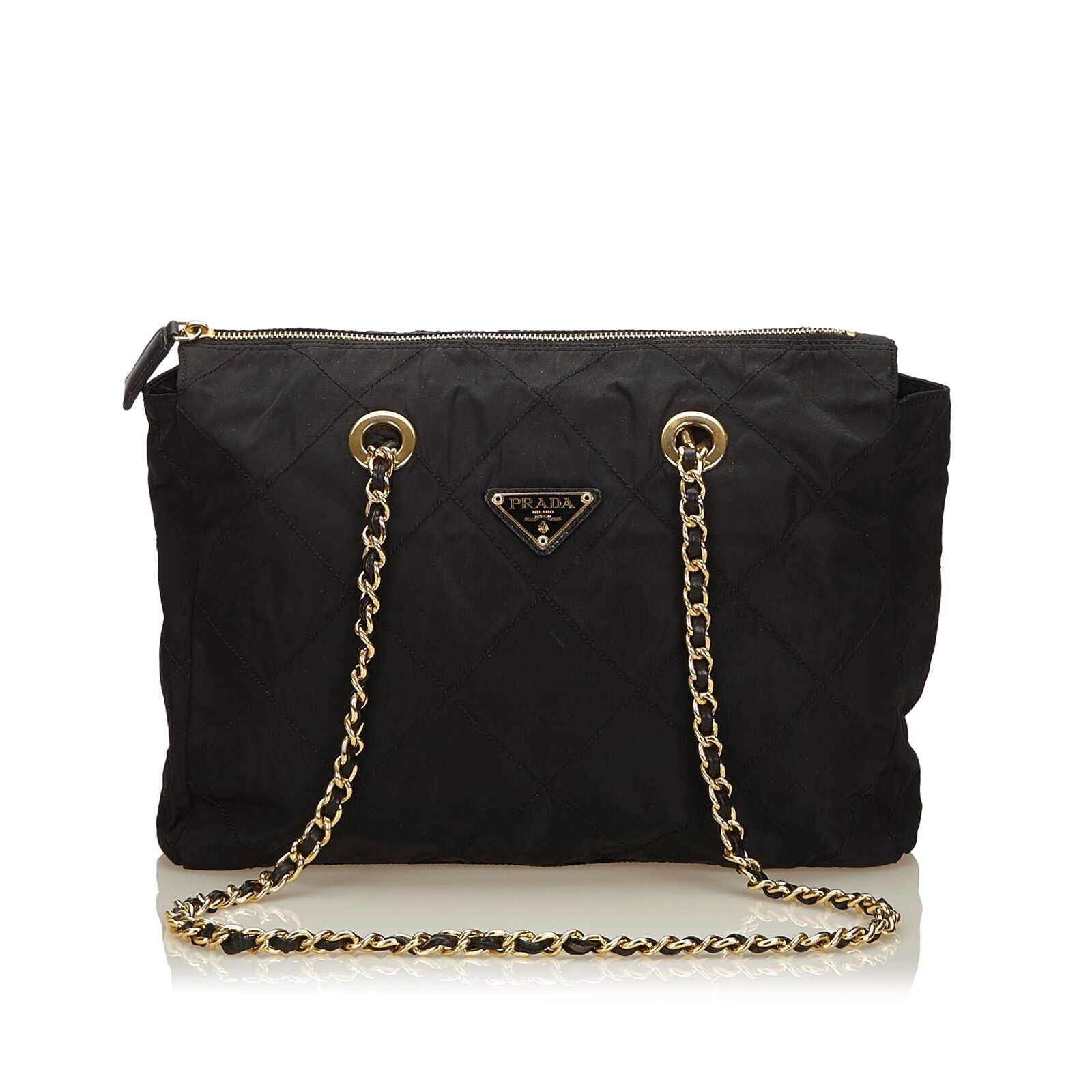 Prada Fabric Tote Bag Italy Nylon Quilted Black