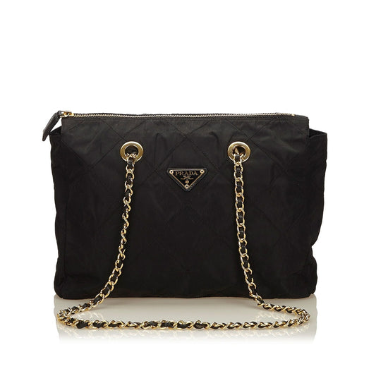 Prada Fabric Tote Bag Italy Nylon Quilted Black