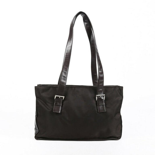 Prada Bag Tote Leather Nylon Brown Tote Bag