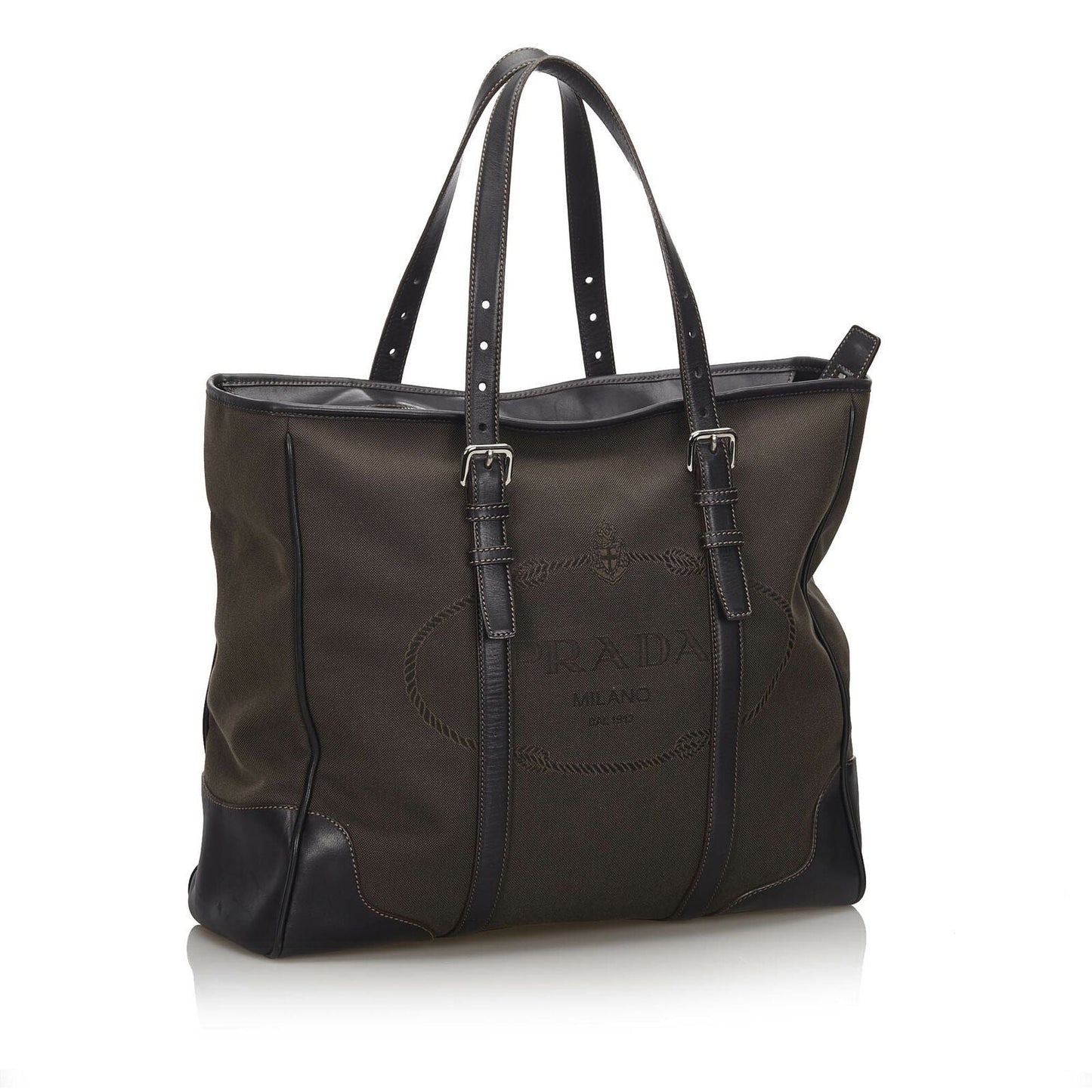 Prada Dark Fabric Canapa Tote Bag Italy Canvas Brown Tote Bag Italy
