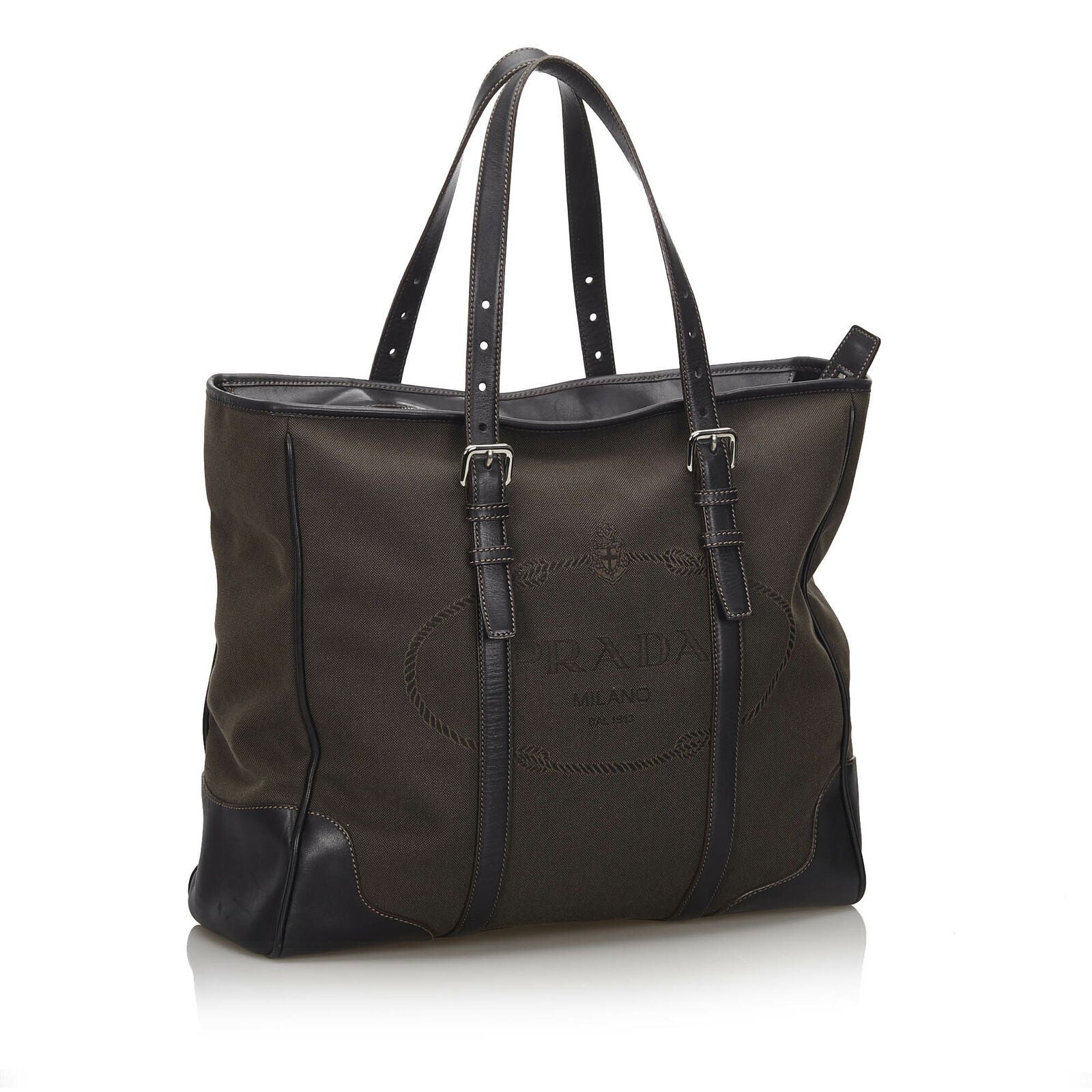 Prada Dark Fabric Canapa Tote Bag Italy Canvas Brown Tote Bag Italy