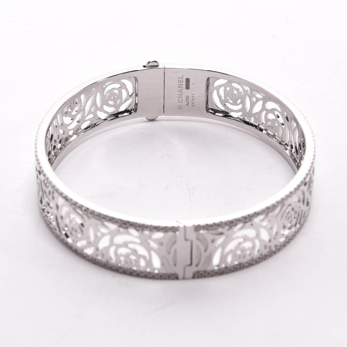 Chanel White Gold & Diamond Camellia Ajoure Bangle