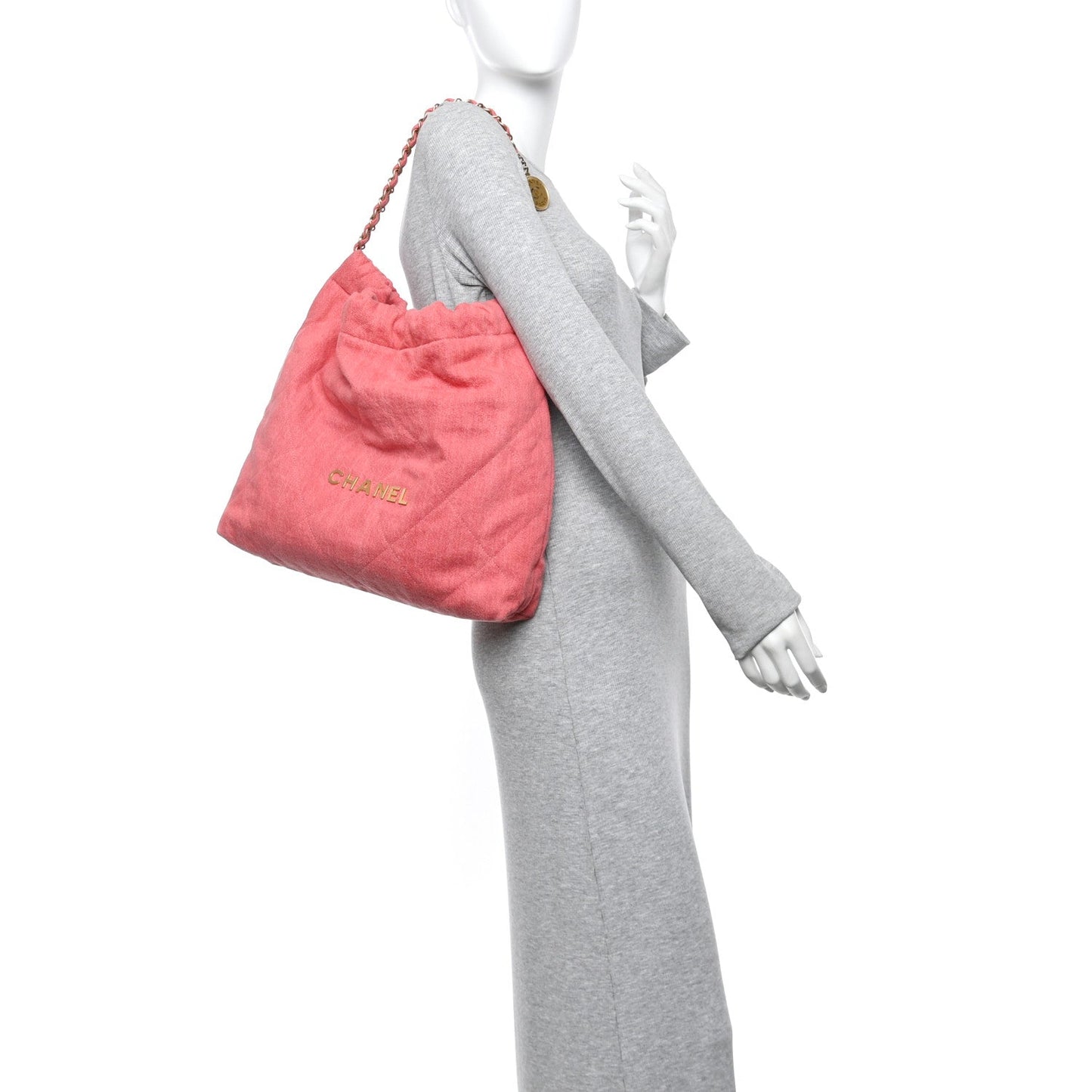 Chanel Washed Denim Quilted 22 Red Accessory