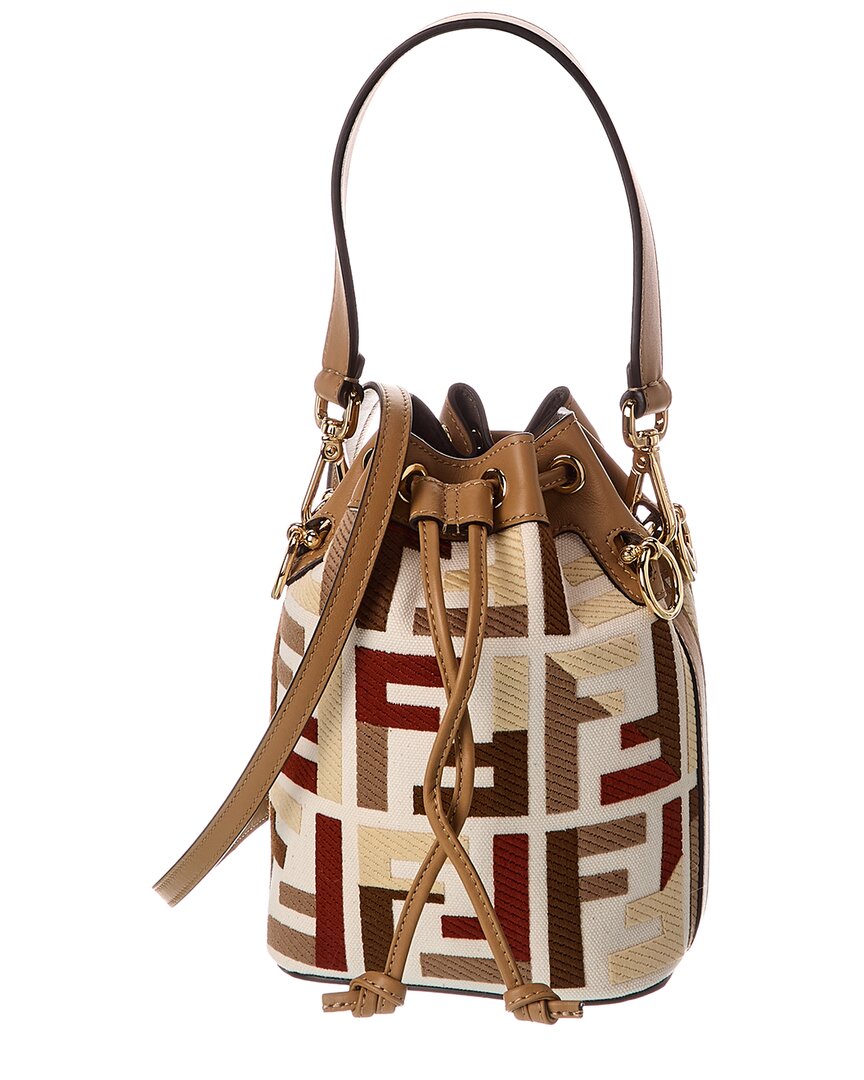 Fendi Handbag Mon Tresor Ff & Bag Leather Canvas Mini Bucket Bag