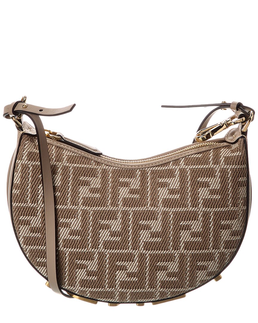 Fendi Handbag graphy Ff Jacquard & Hobo Bag 2 Leather Beige Mini