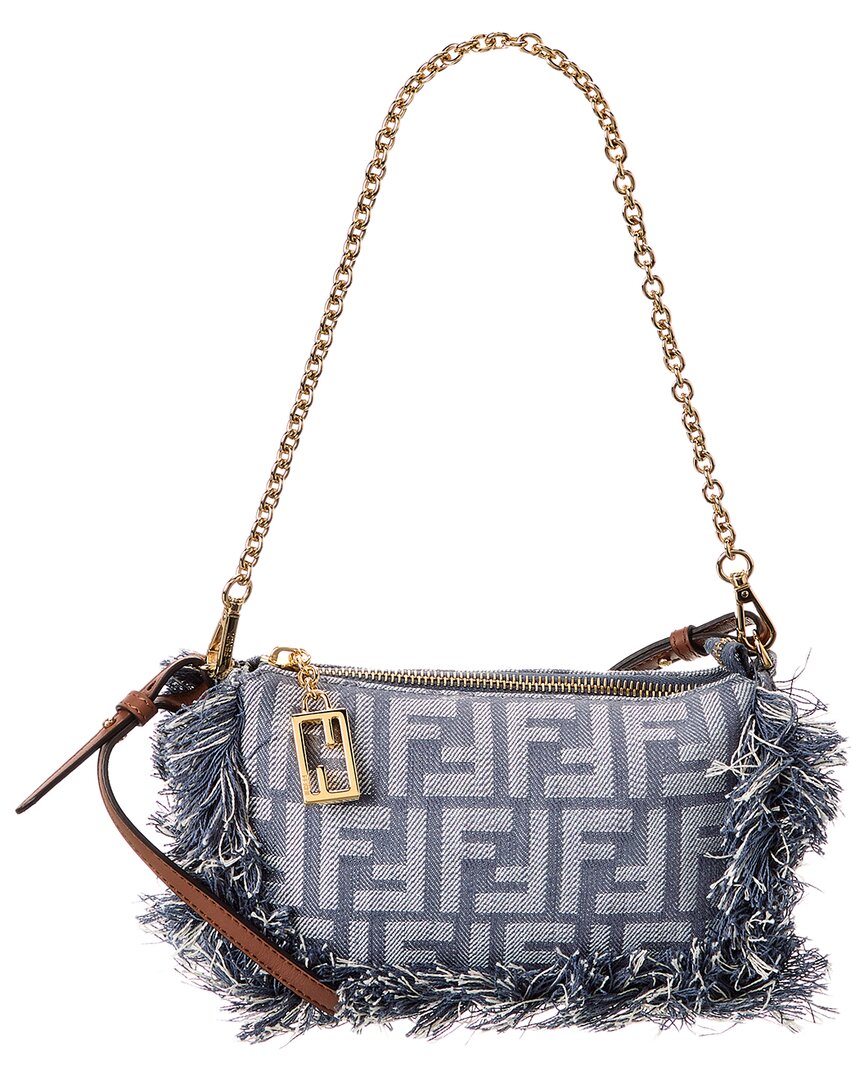 Fendi Handbag Baguette Ff Pouch 3 Denim Blue Shoulder Bag