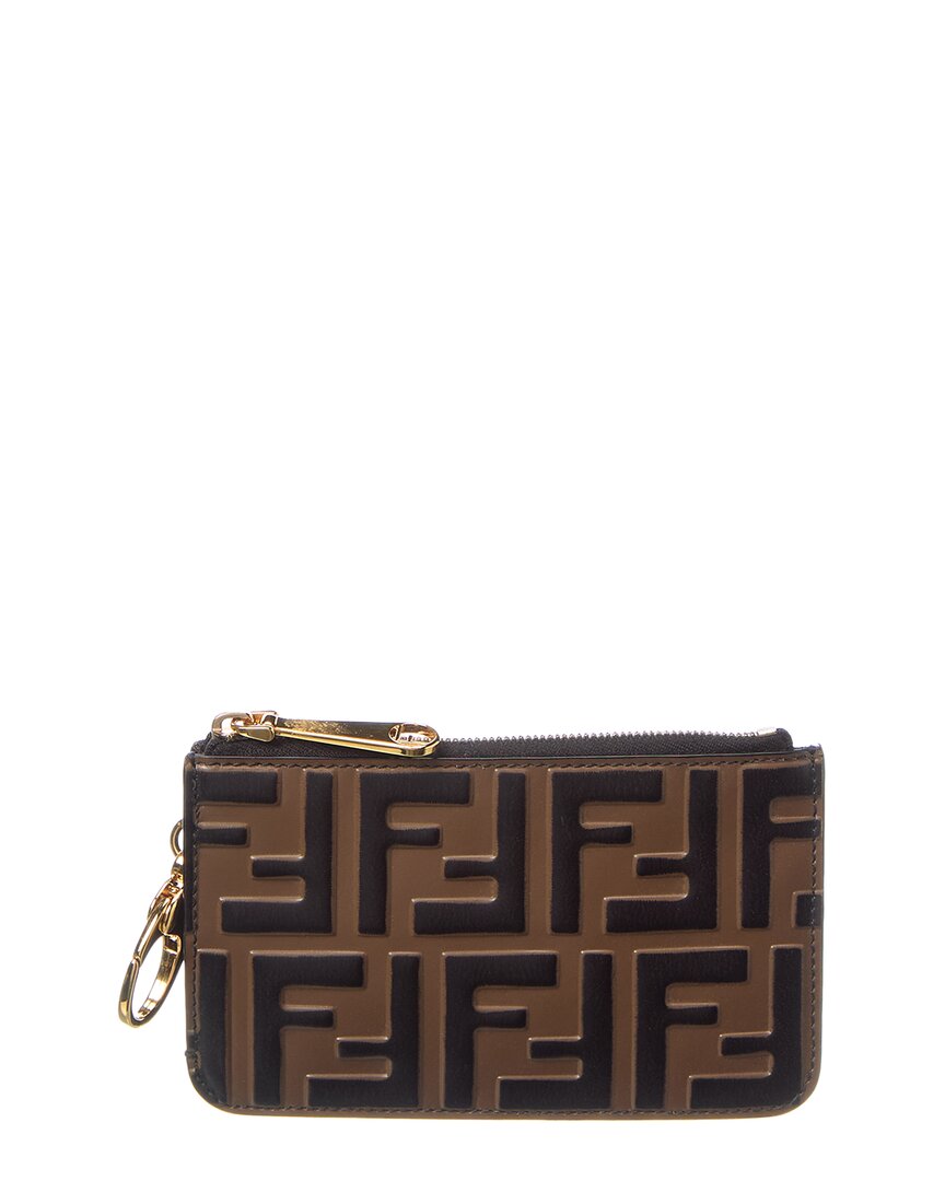 Fendi Handbag Ff Key Ring Pouch Leather Brown Logo Jewelry