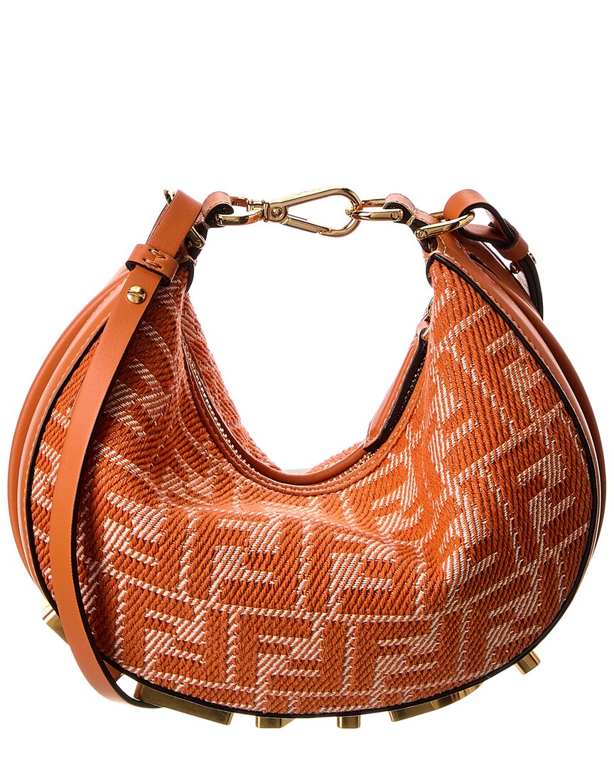 Fendi Handbag graphy Ff Jacquard & Hobo Bag Leather Orange Mini