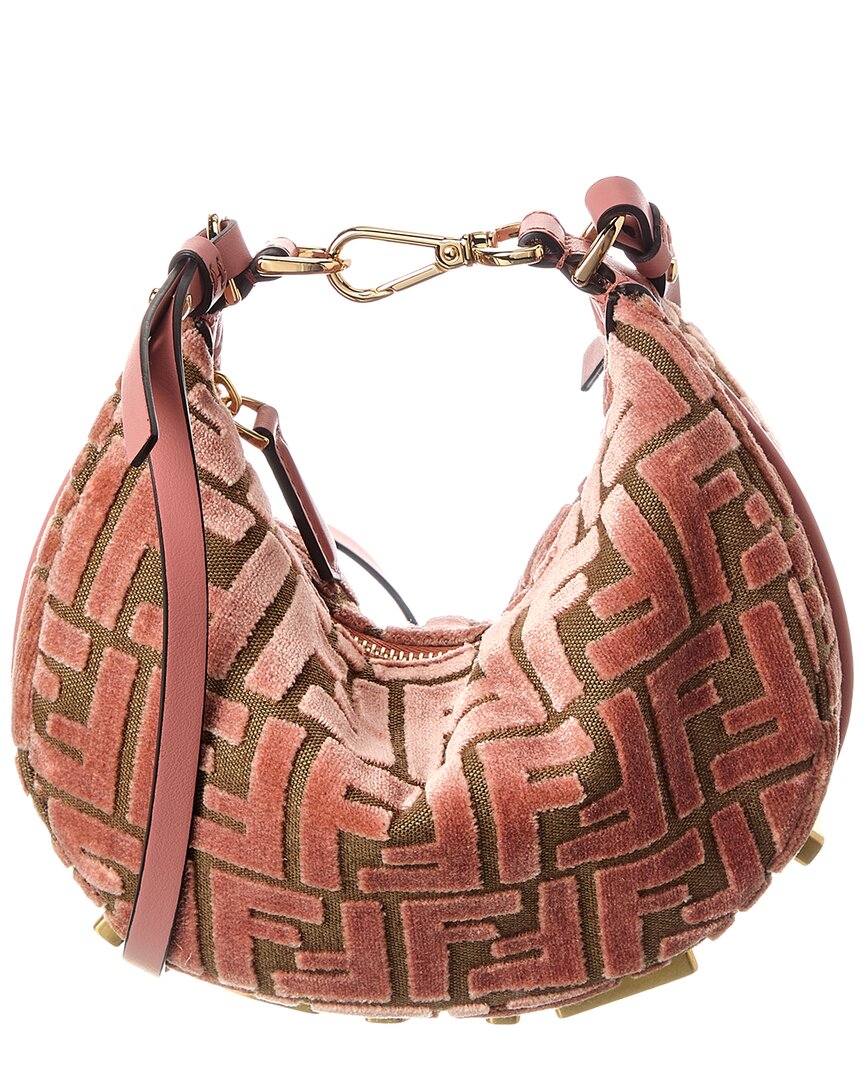 Fendi Handbag graphy Ff Jacquard Velvet & Hobo Bag Leather Pink Mini Hobo Bag 2