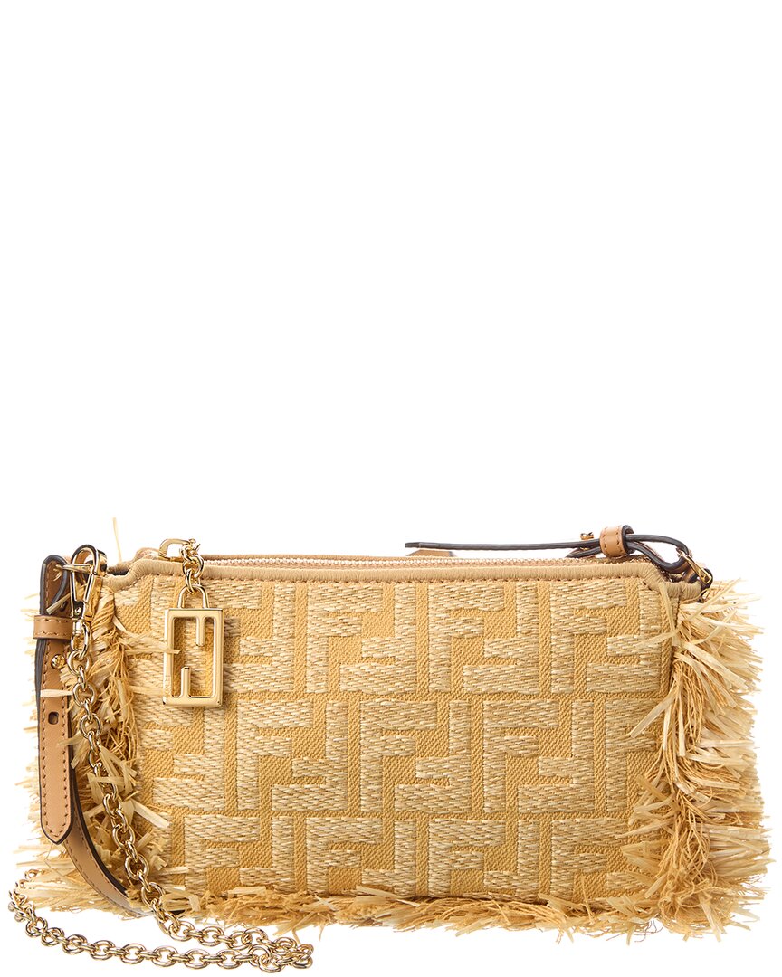 Fendi Handbag Baguette Ff Jacquard & Pouch 2 Raffia Beige Shoulder Bag
