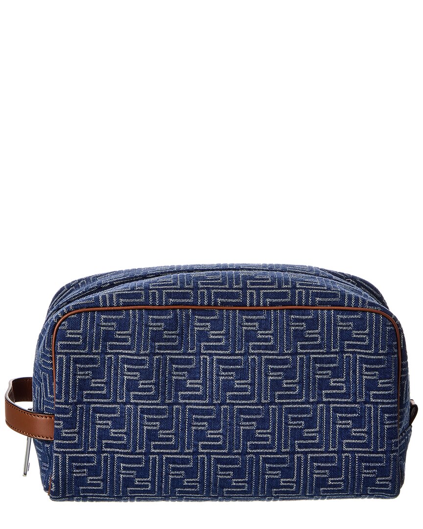 Fendi Handbag Ff & Pouch Leather Denim Blue