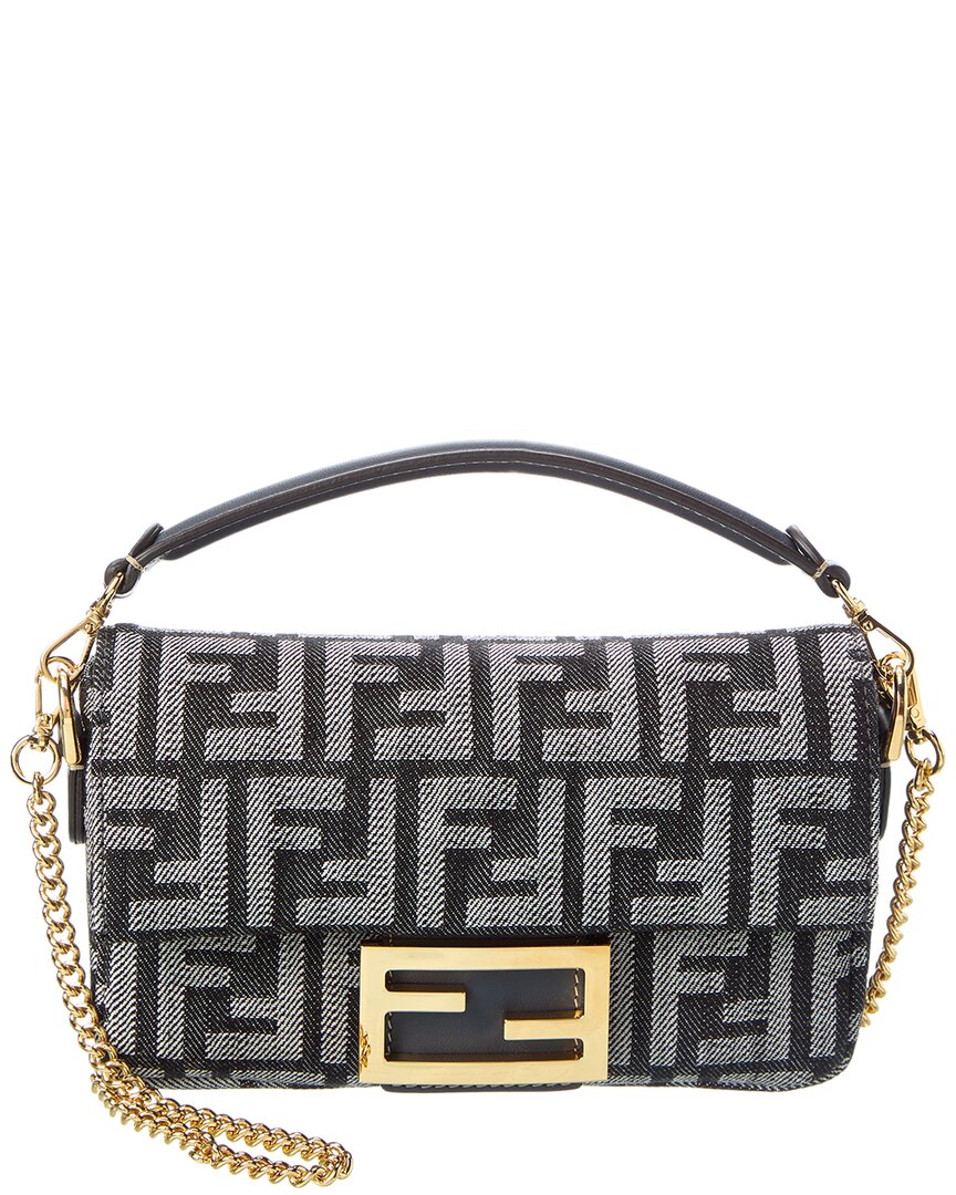 Fendi Handbag Baguette Ff & Shoulder Bag Leather Denim Blue Leather Shoulder Bag