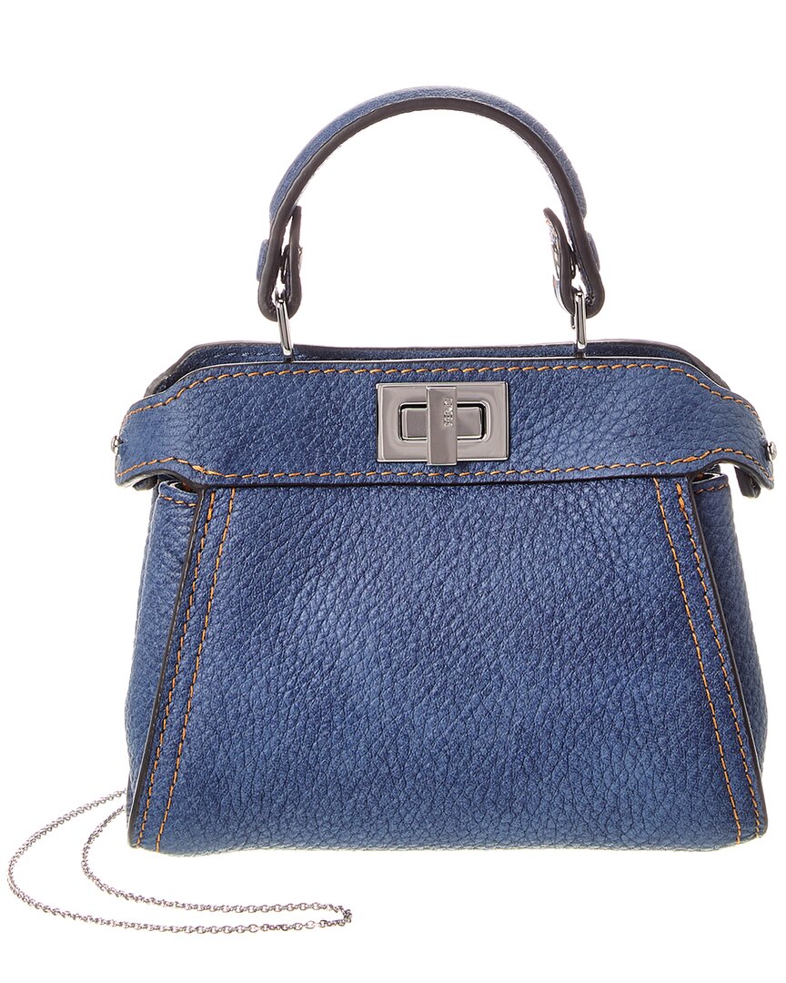 Fendi Handbag Nano Peekaboo Clutch 2 Leather Blue Clutch Bag