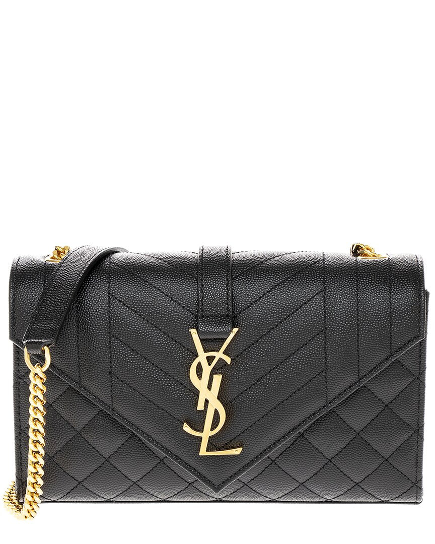 YSL Saint Laurent Envelope Shoulder Bag Leather Black Small