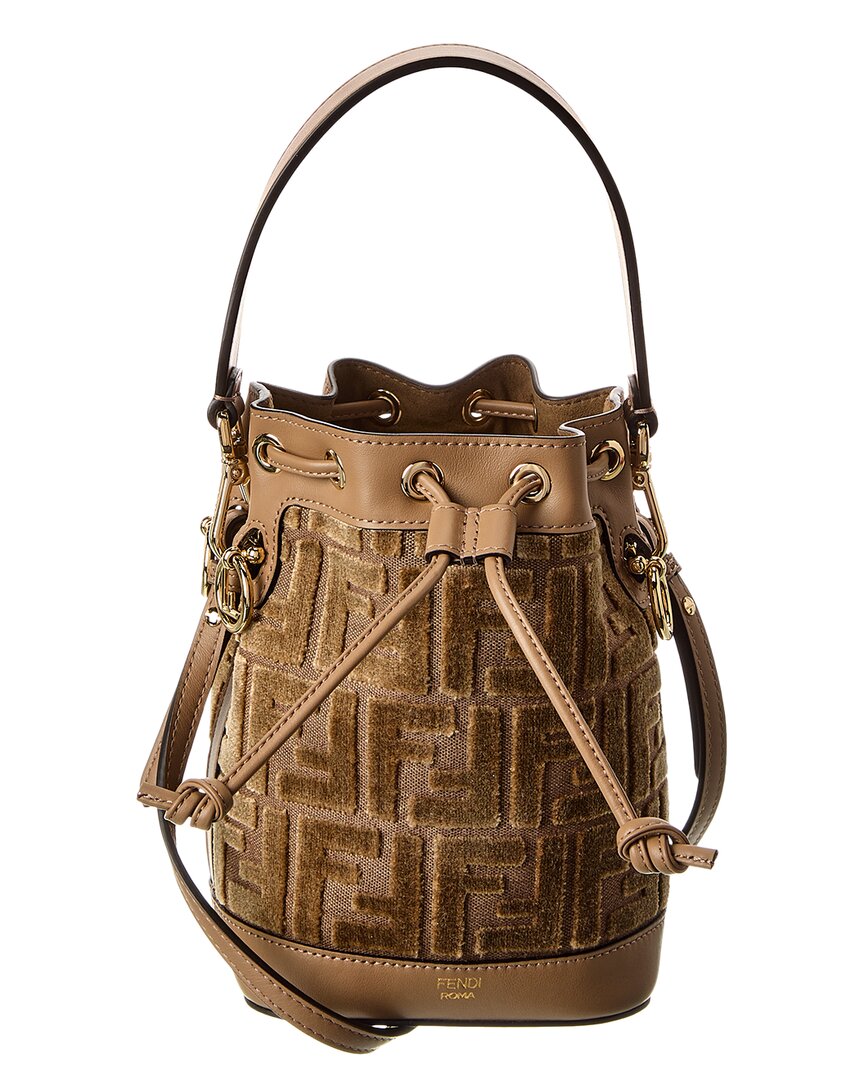 Fendi Handbag Mon Tresor Ff Velvet & Bag Leather Beige Mini Bucket Bag