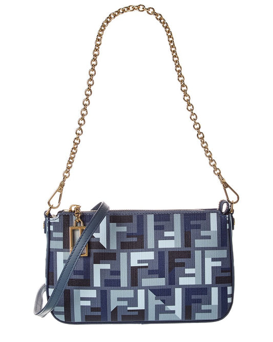 Fendi Handbag Baguette Ff Jacquard Pouch 3 Blue Shoulder Bag
