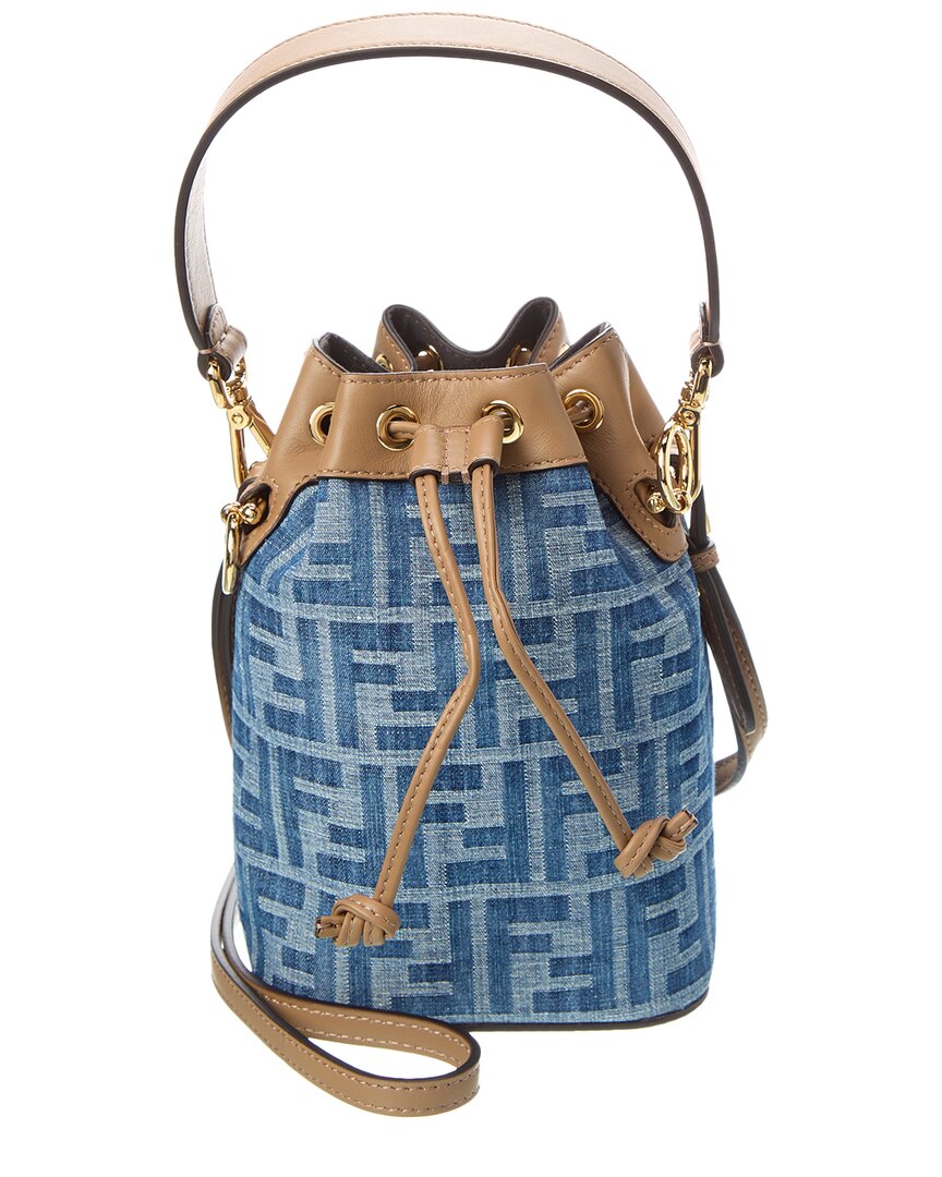 Fendi Handbag Mon Tresor Ff & Bag 2 Leather Denim Blue Bucket Bag
