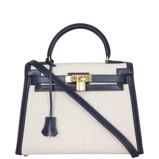 Hermes Kelly Sellier Toile And Box Crossbody Bag